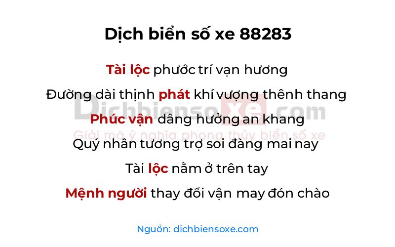 Dịch thơ biển số 88283