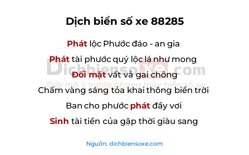 Dịch thơ biển số 88285