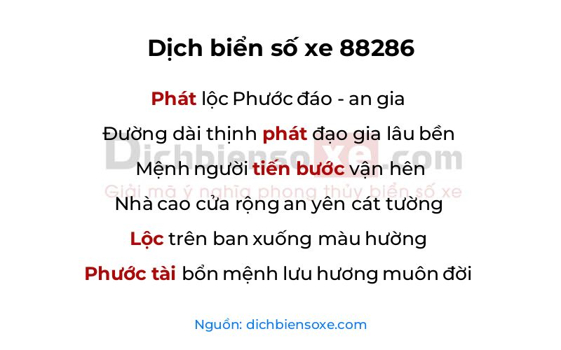 Dịch thơ biển số 88286