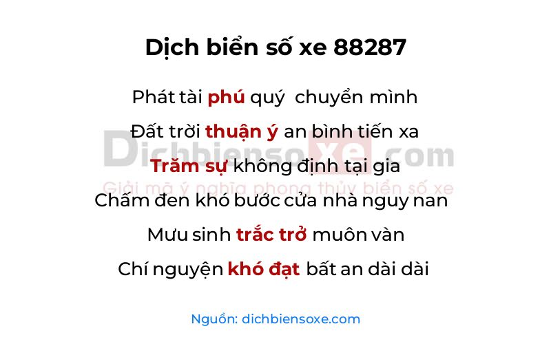 Dịch thơ biển số 88287