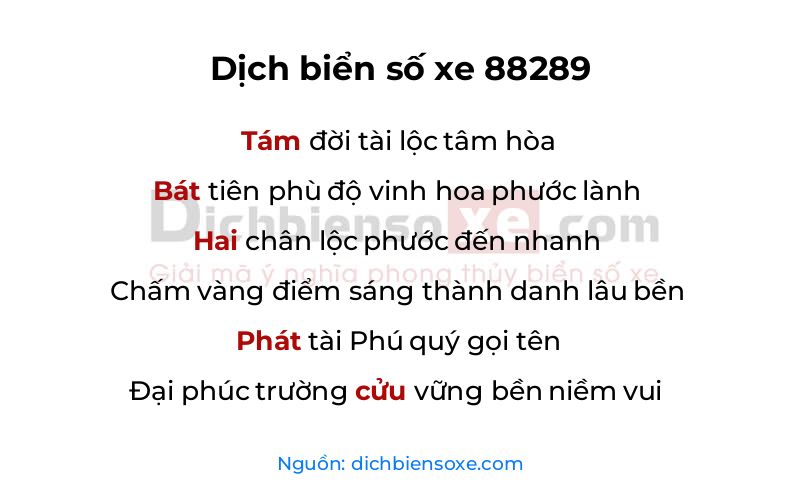 Dịch thơ biển số 88289