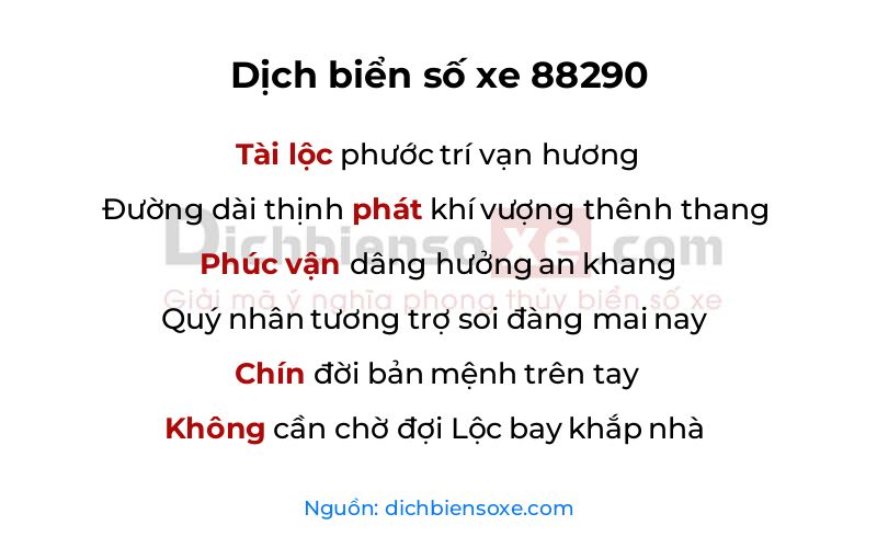 Dịch thơ biển số 88290