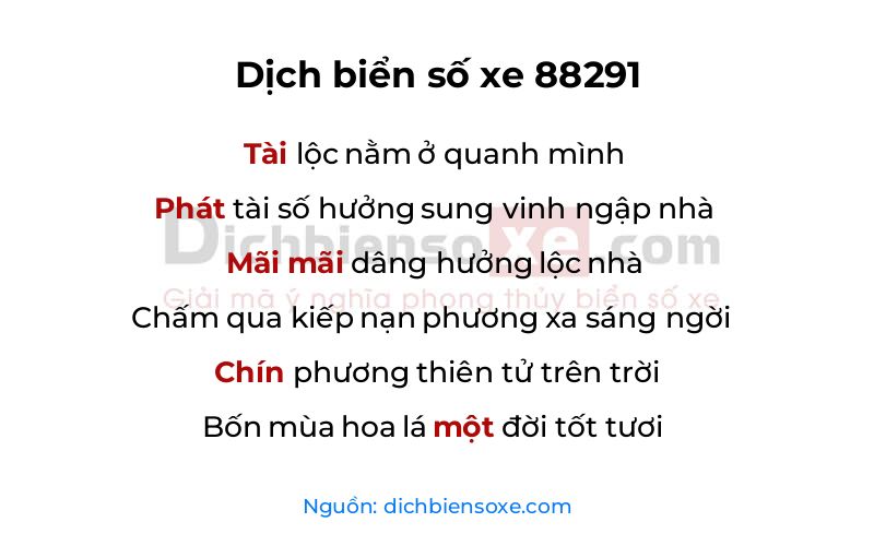 Dịch thơ biển số 88291