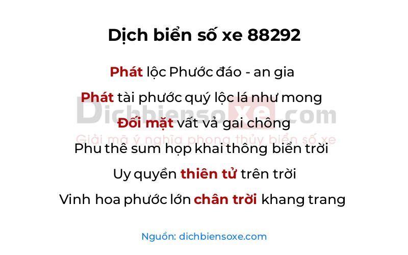 Dịch thơ biển số 88292