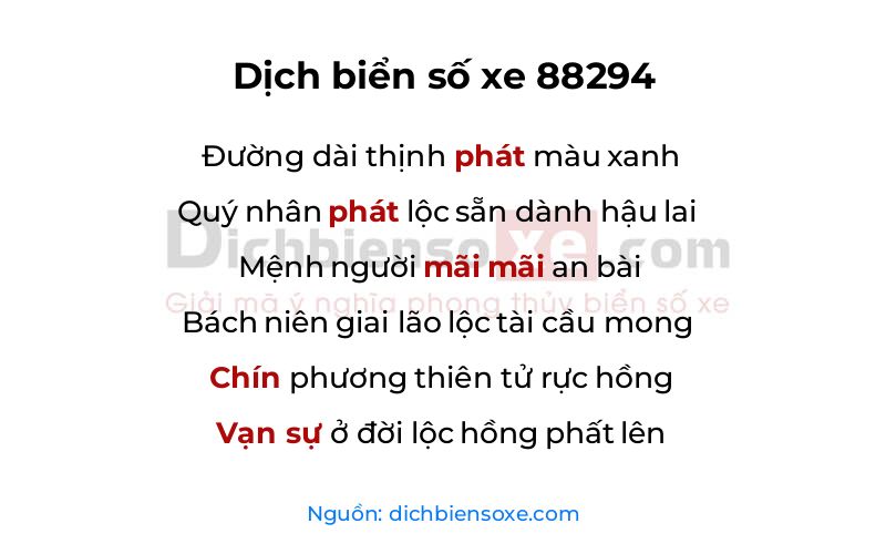 Dịch thơ biển số 88294