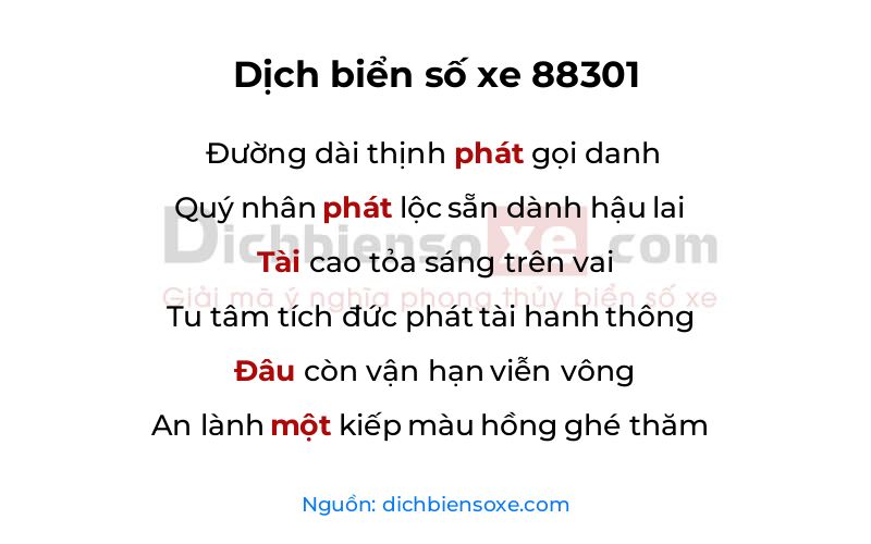 Dịch thơ biển số 88301