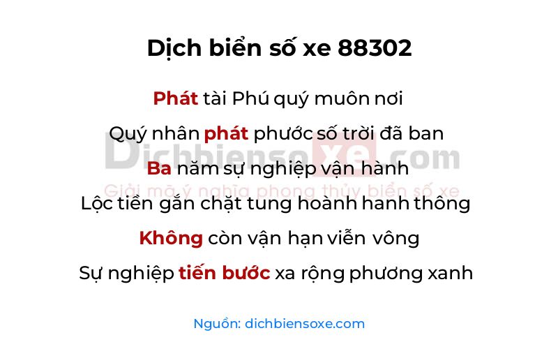 Dịch thơ biển số 88302