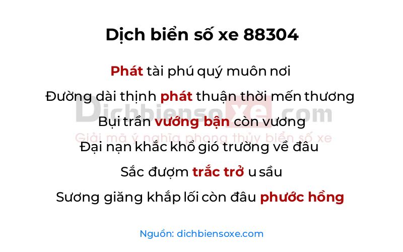 Dịch thơ biển số 88304