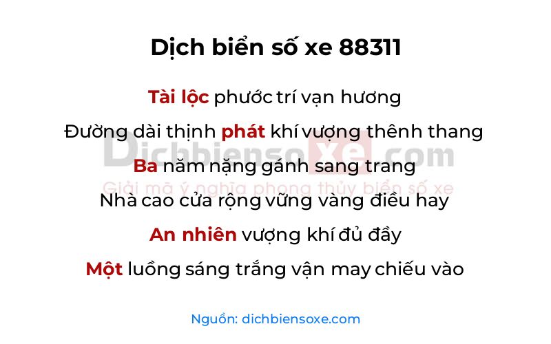 Dịch thơ biển số 88311