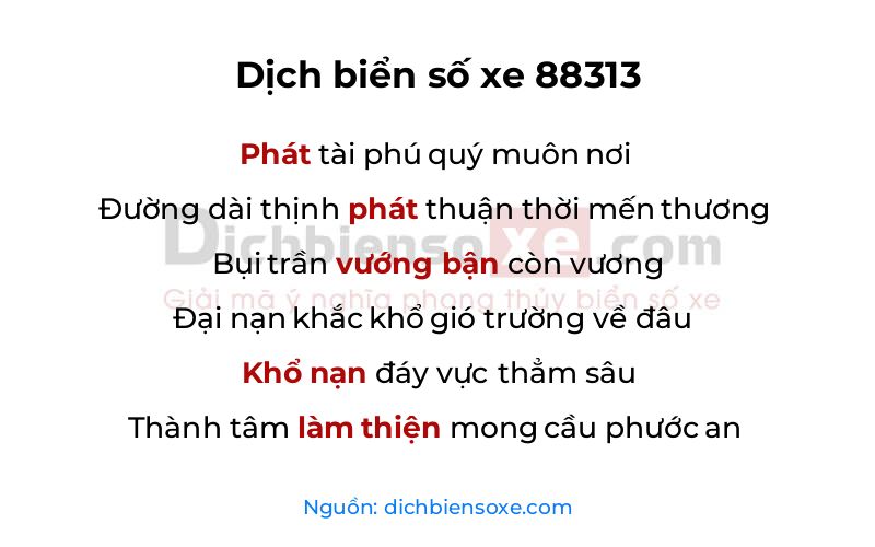 Dịch thơ biển số 88313