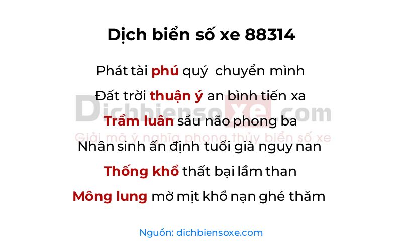 Dịch thơ biển số 88314
