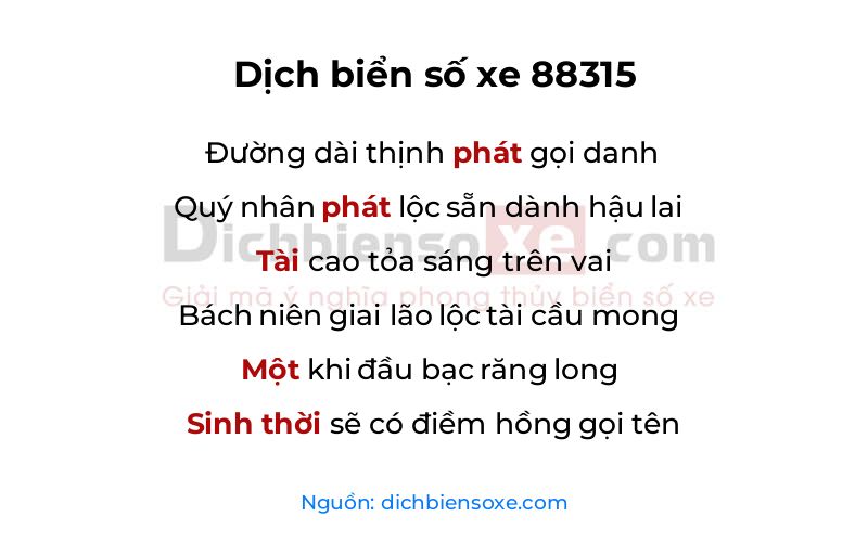 Dịch thơ biển số 88315