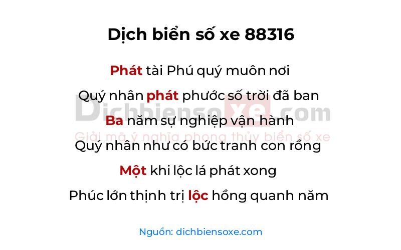 Dịch thơ biển số 88316