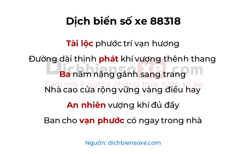 Dịch thơ biển số 88318