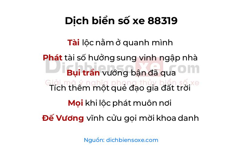 Dịch thơ biển số 88319