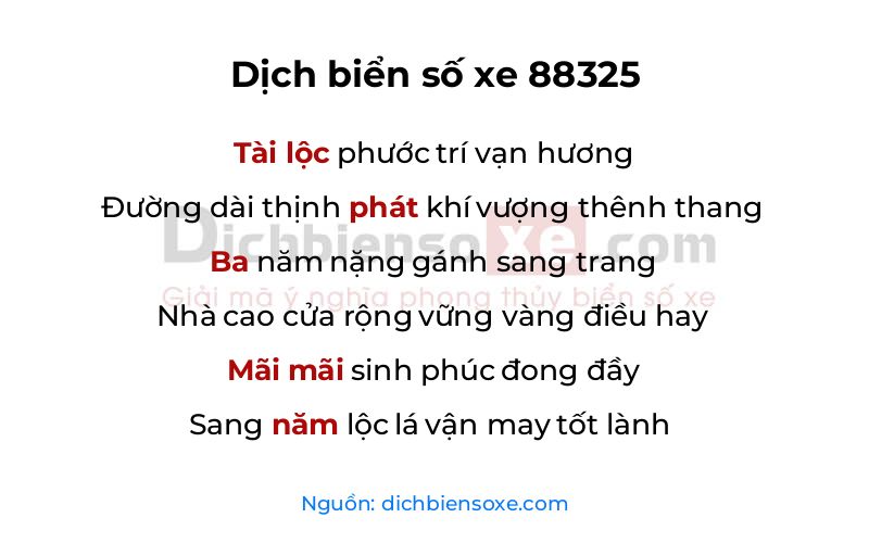 Dịch thơ biển số 88325