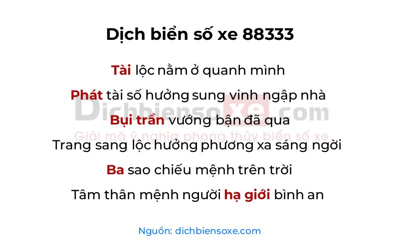 Dịch thơ biển số 88333