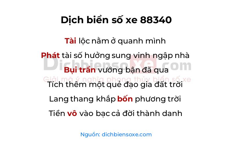 Dịch thơ biển số 88340