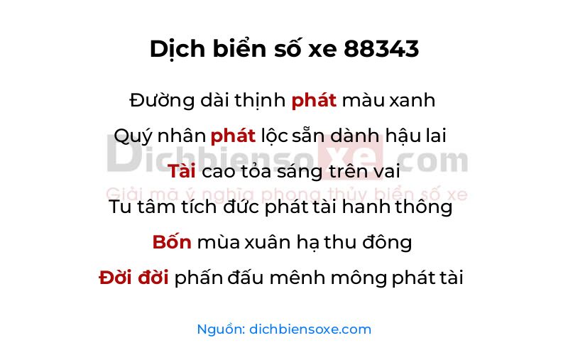 Dịch thơ biển số 88343