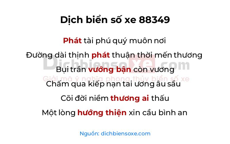 Dịch thơ biển số 88349