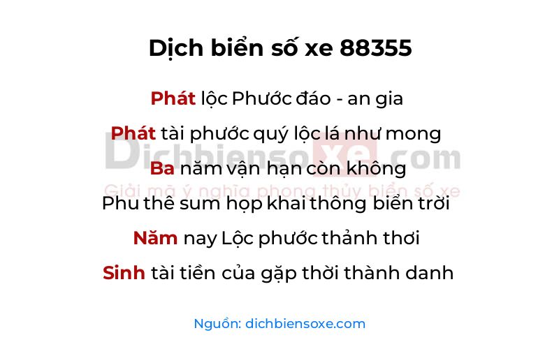 Dịch thơ biển số 88355