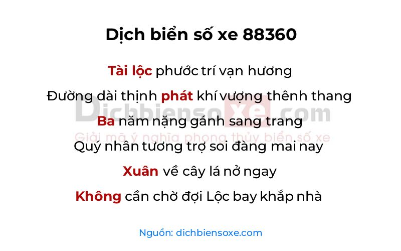 Dịch thơ biển số 88360