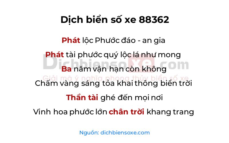 Dịch thơ biển số 88362