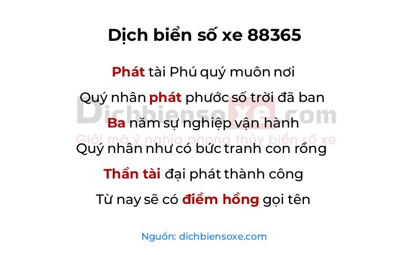 Dịch thơ biển số 88365