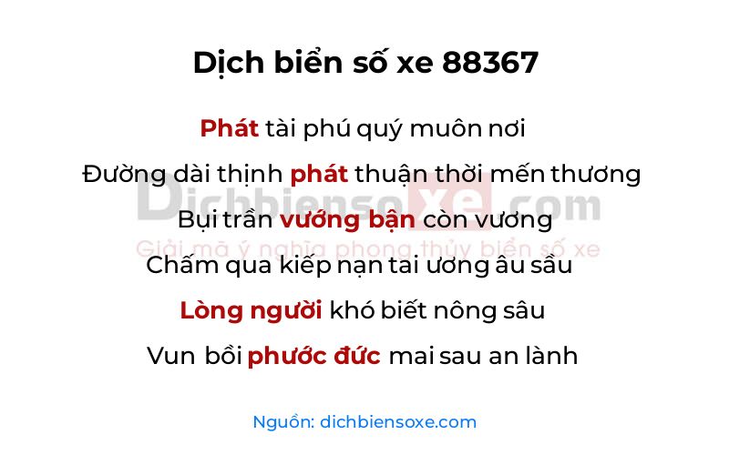Dịch thơ biển số 88367