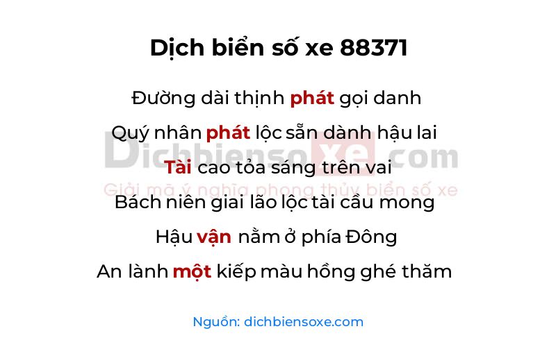 Dịch thơ biển số 88371