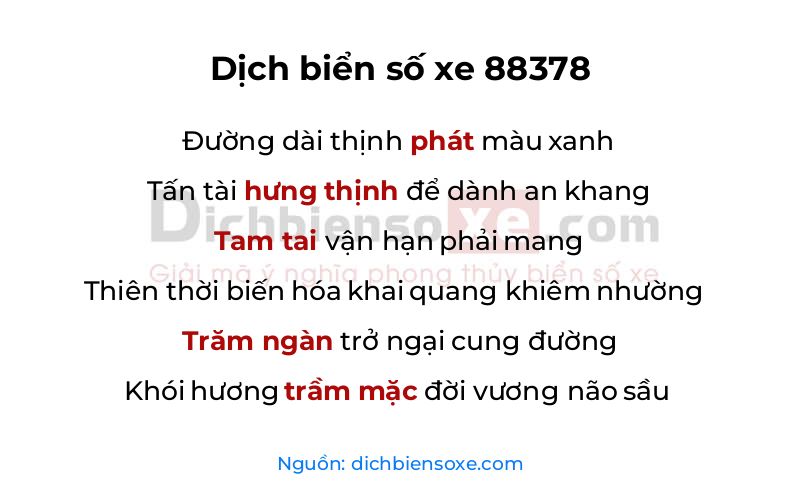 Dịch thơ biển số 88378