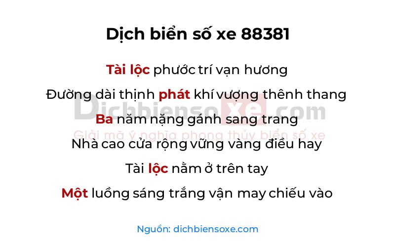 Dịch thơ biển số 88381