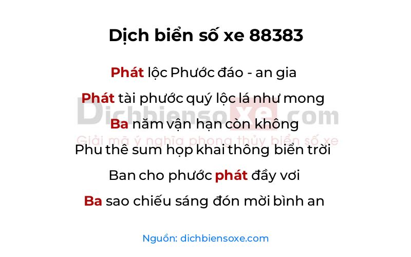 Dịch thơ biển số 88383