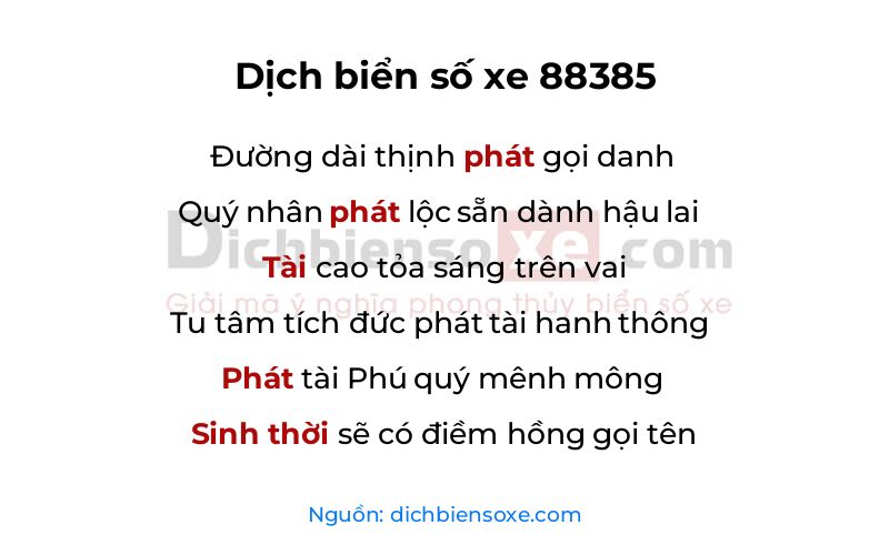 Dịch thơ biển số 88385