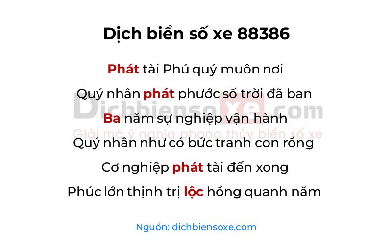 Dịch thơ biển số 88386