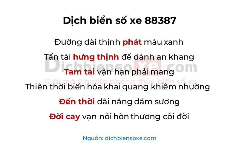 Dịch thơ biển số 88387