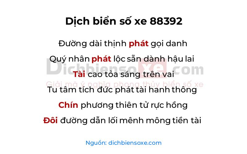 Dịch thơ biển số 88392