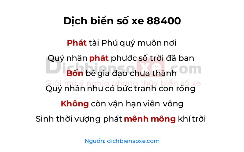Dịch thơ biển số 88400