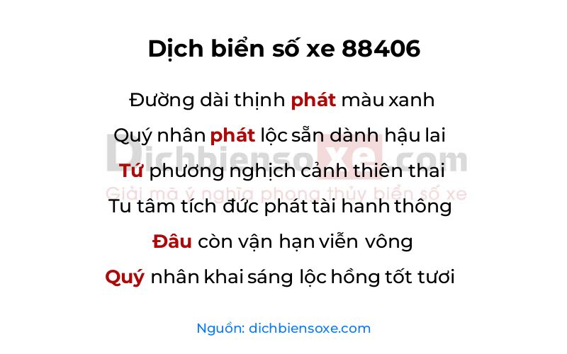 Dịch thơ biển số 88406