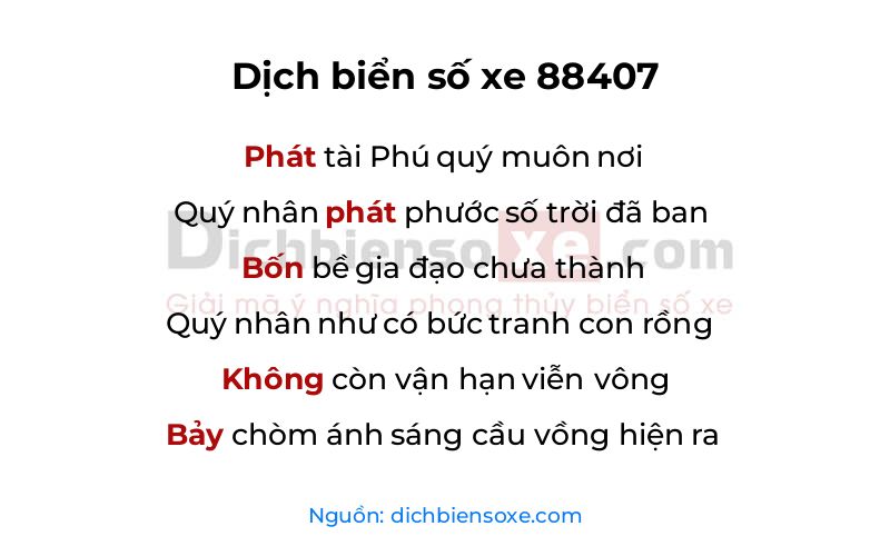 Dịch thơ biển số 88407