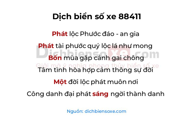 Dịch thơ biển số 88411