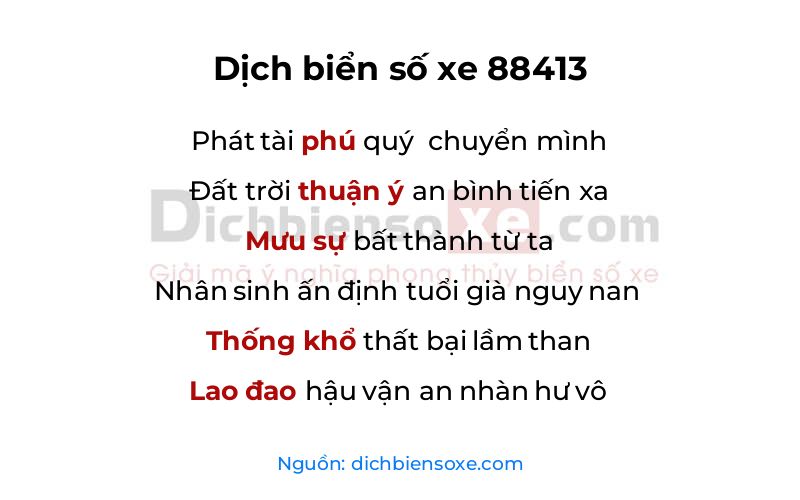 Dịch thơ biển số 88413