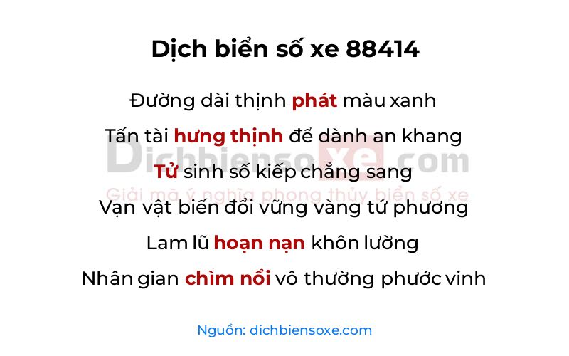 Dịch thơ biển số 88414