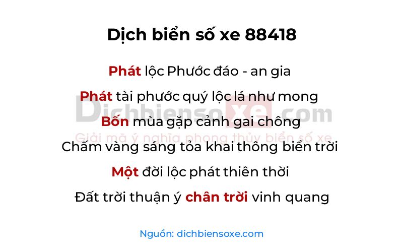 Dịch thơ biển số 88418