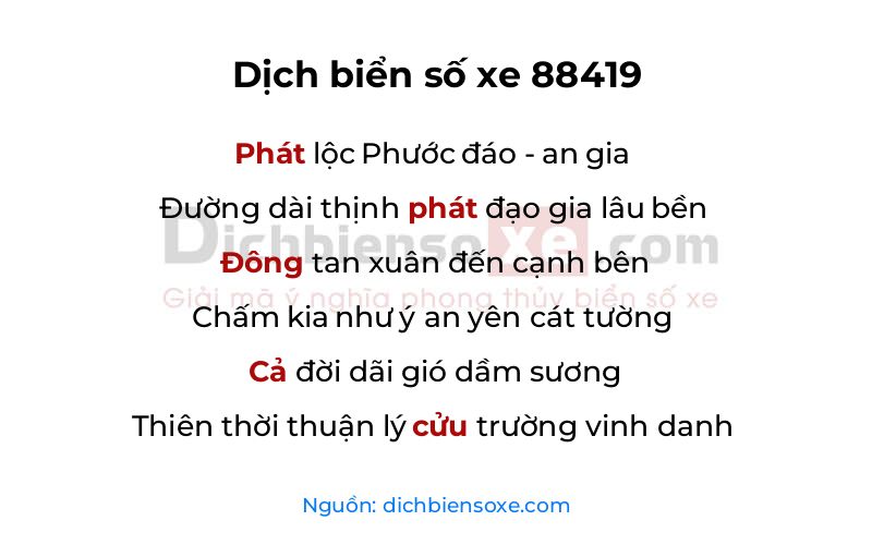 Dịch thơ biển số 88419