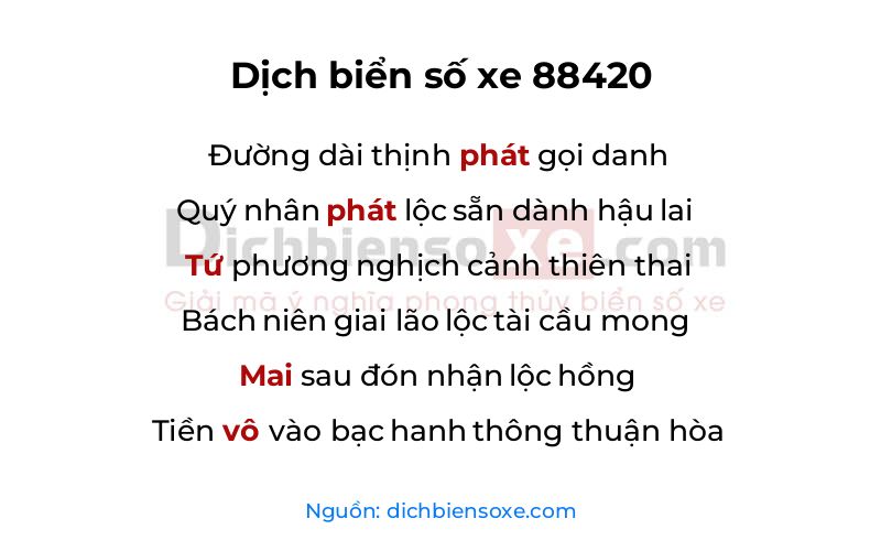 Dịch thơ biển số 88420