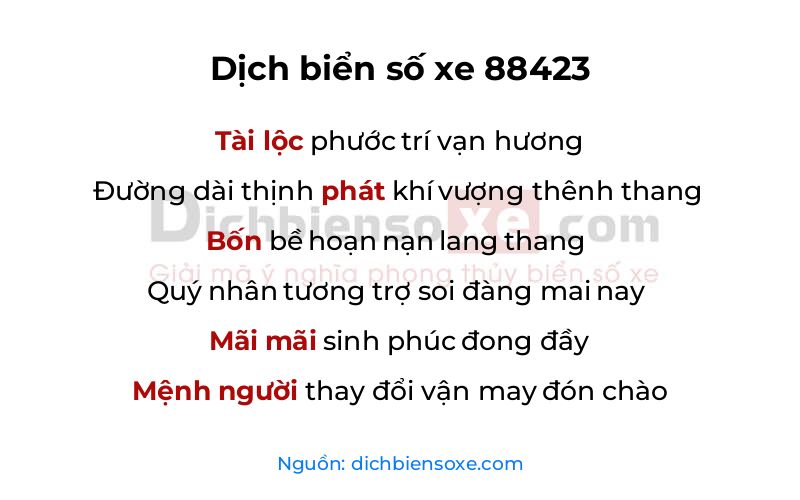 Dịch thơ biển số 88423