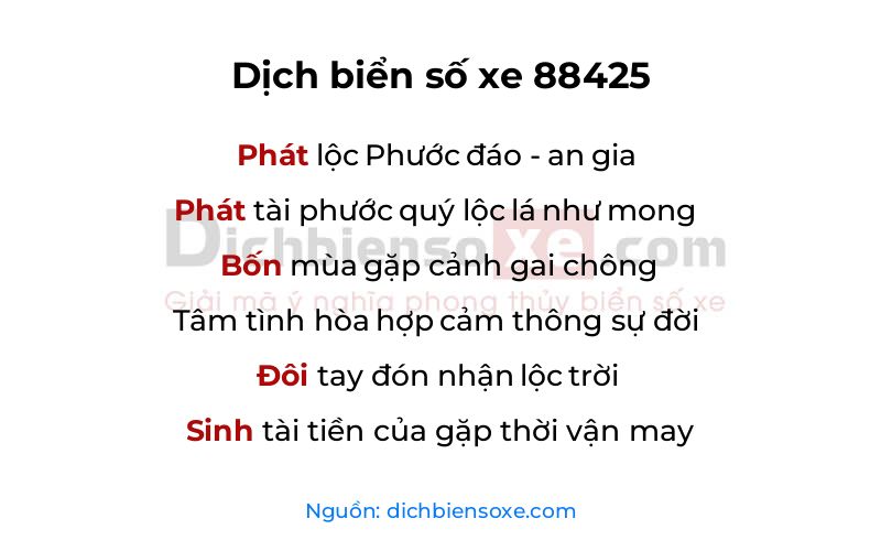 Dịch thơ biển số 88425