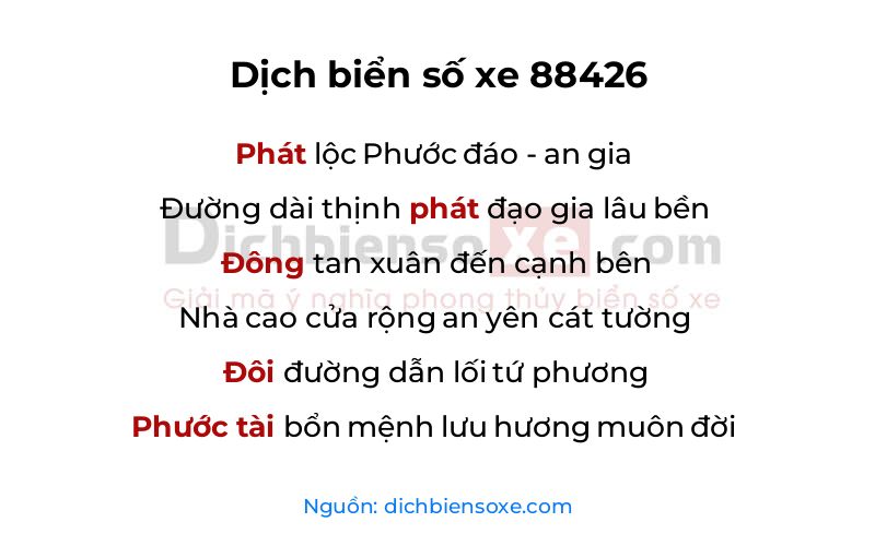 Dịch thơ biển số 88426