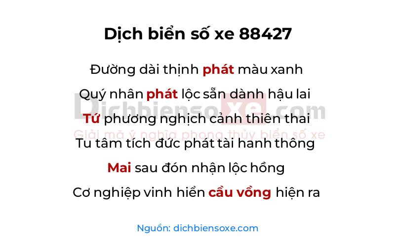 Dịch thơ biển số 88427